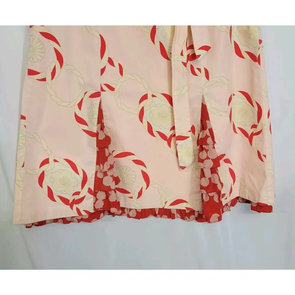 Anthropologie Odille Pink Red Cotton Polka Dot Ruffle Detail A-Line Skirt Size 2